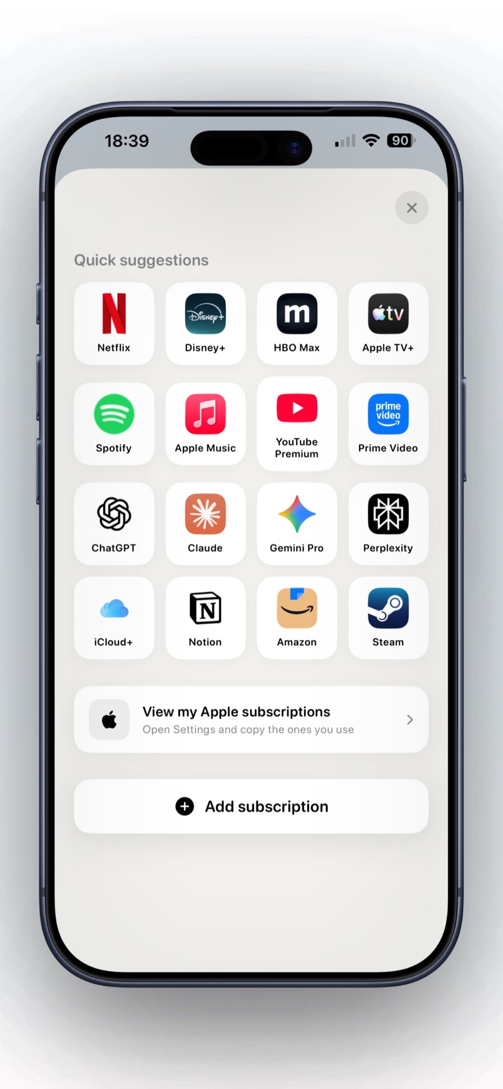 Quick subscription suggestions in Trackle
