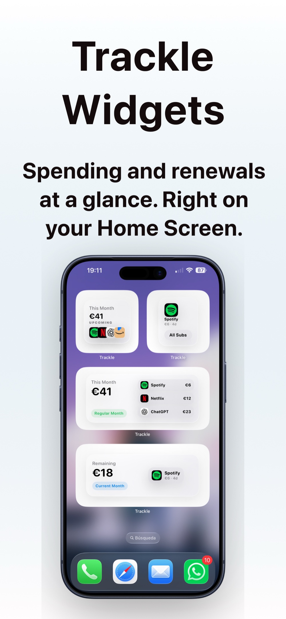 Trackle widgets on the iPhone Home Screen