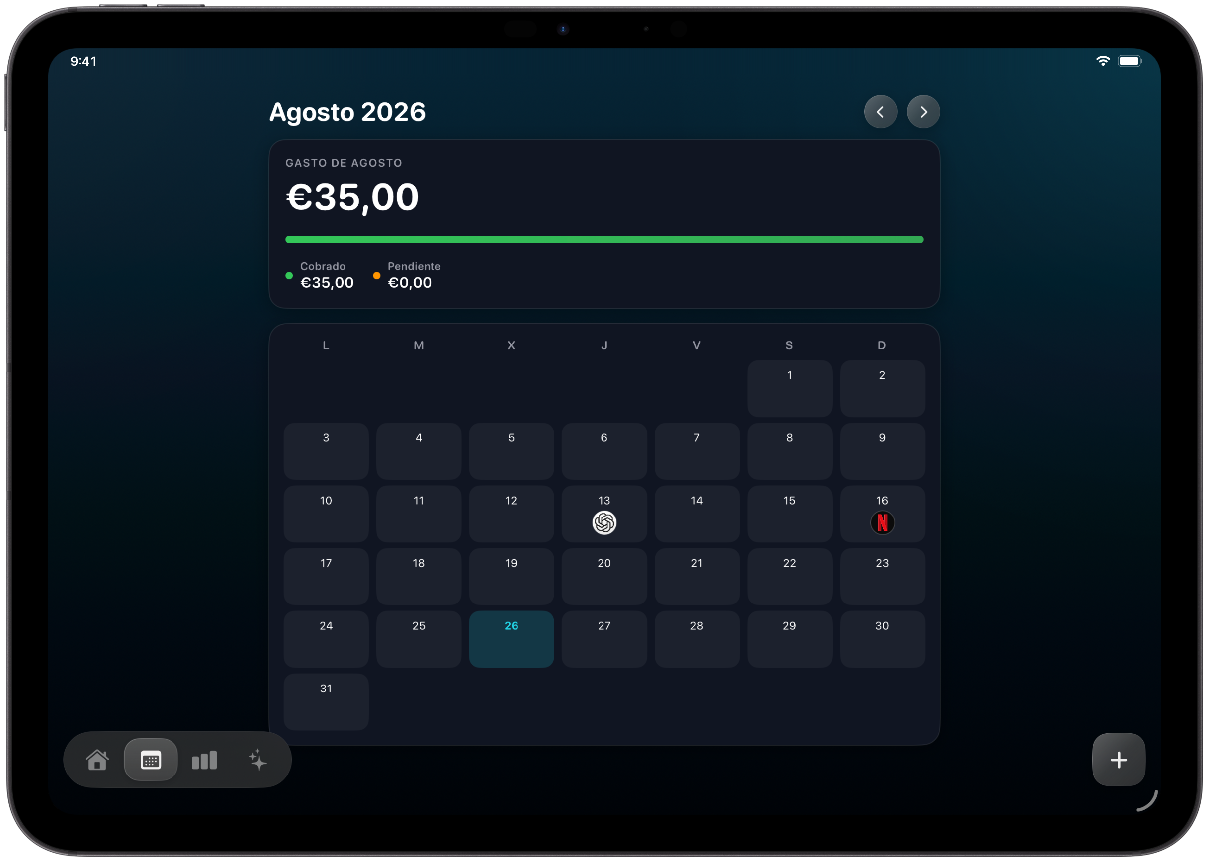 Trackle calendar on iPad