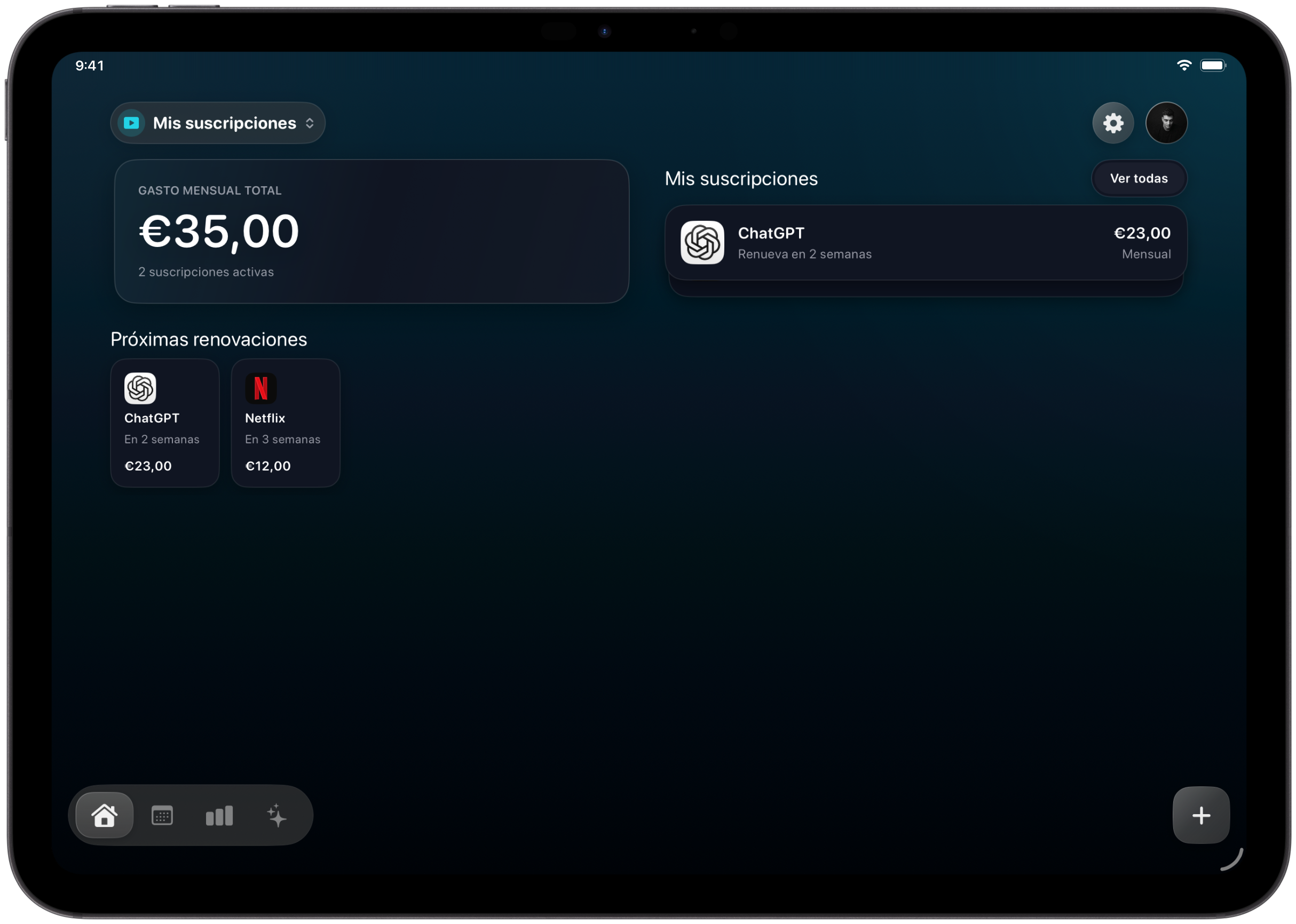 Trackle subscriptions dashboard on iPad