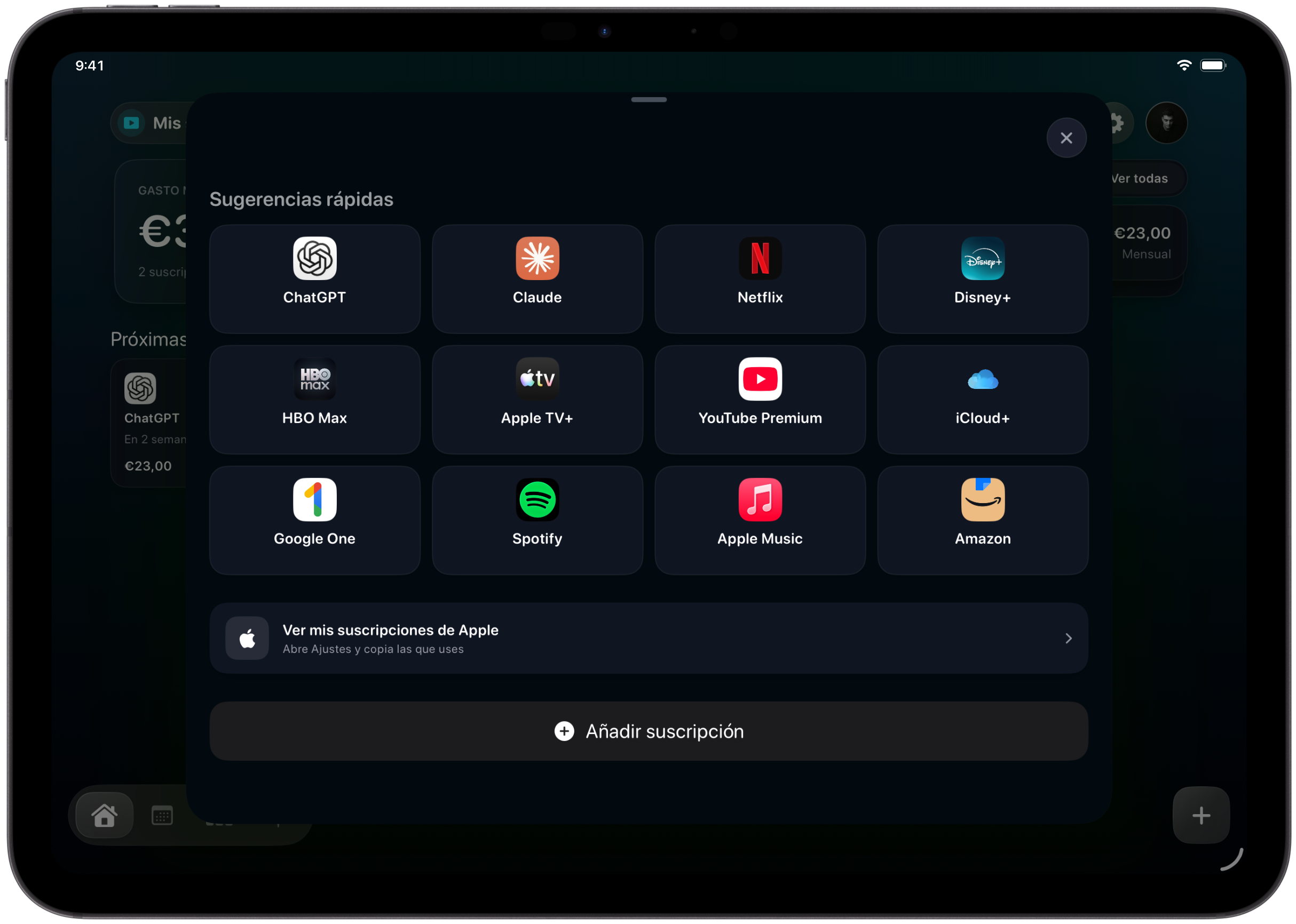 Trackle quick subscription suggestions on iPad