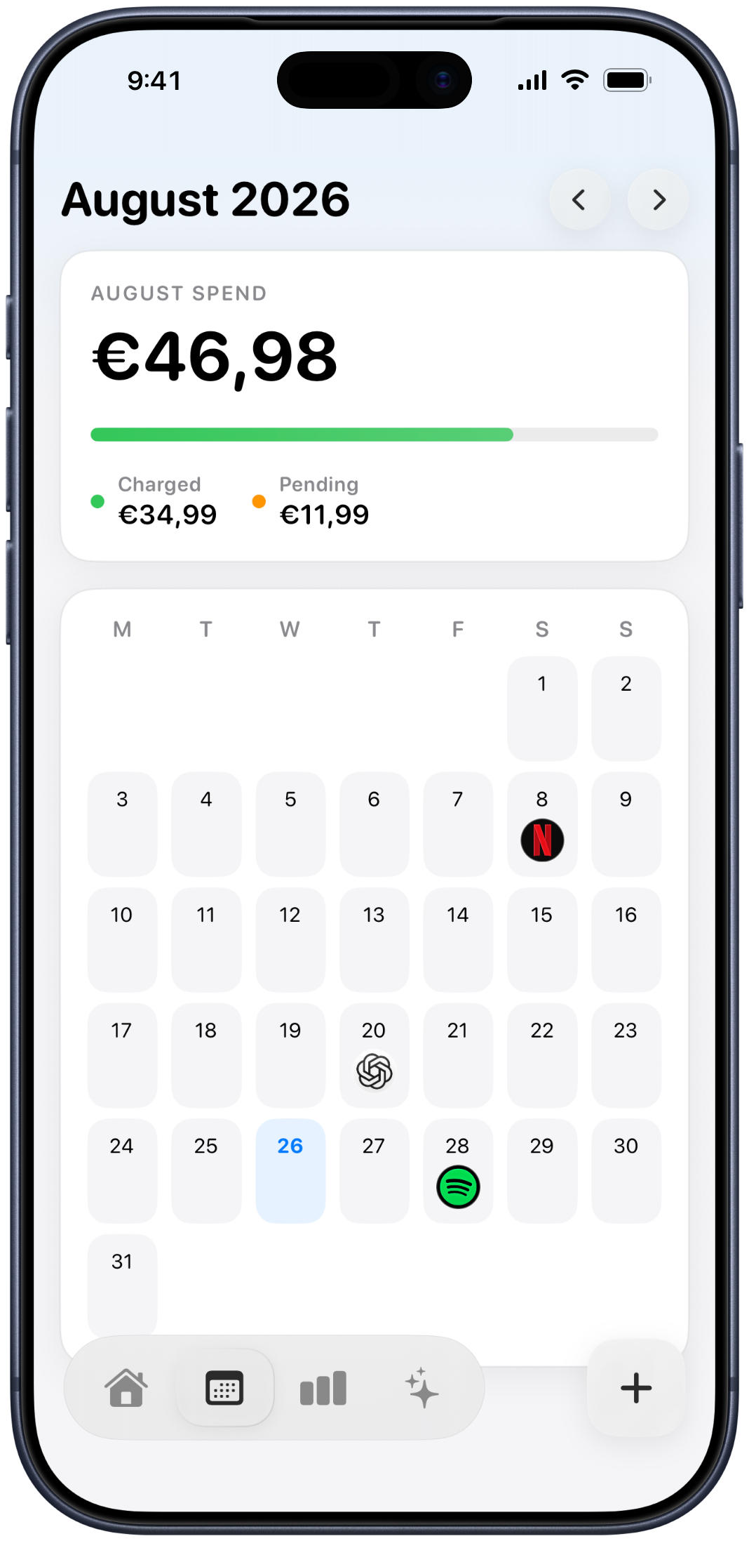 Trackle renewal calendar on iPhone