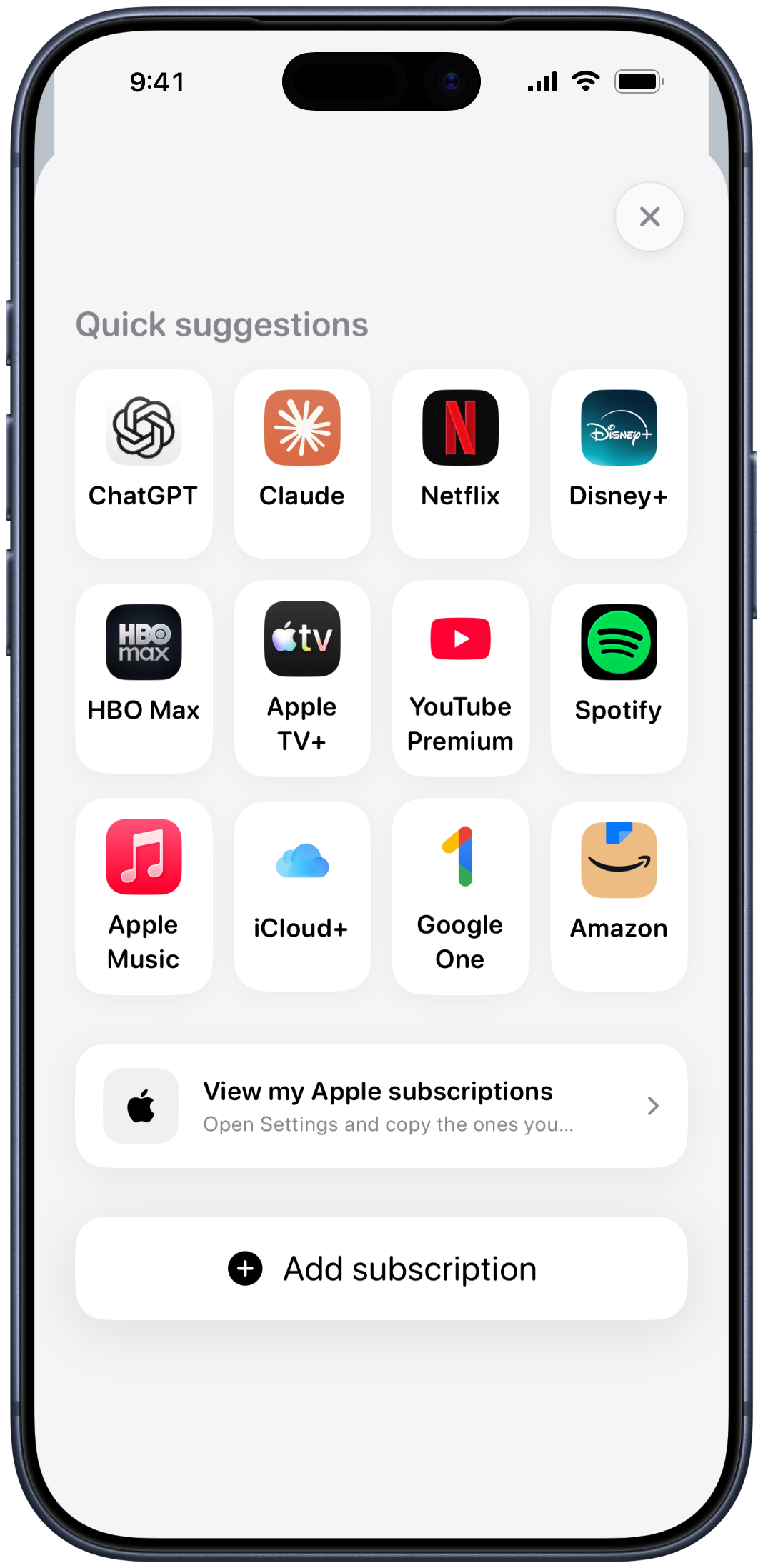 Trackle quick subscription suggestions on iPhone