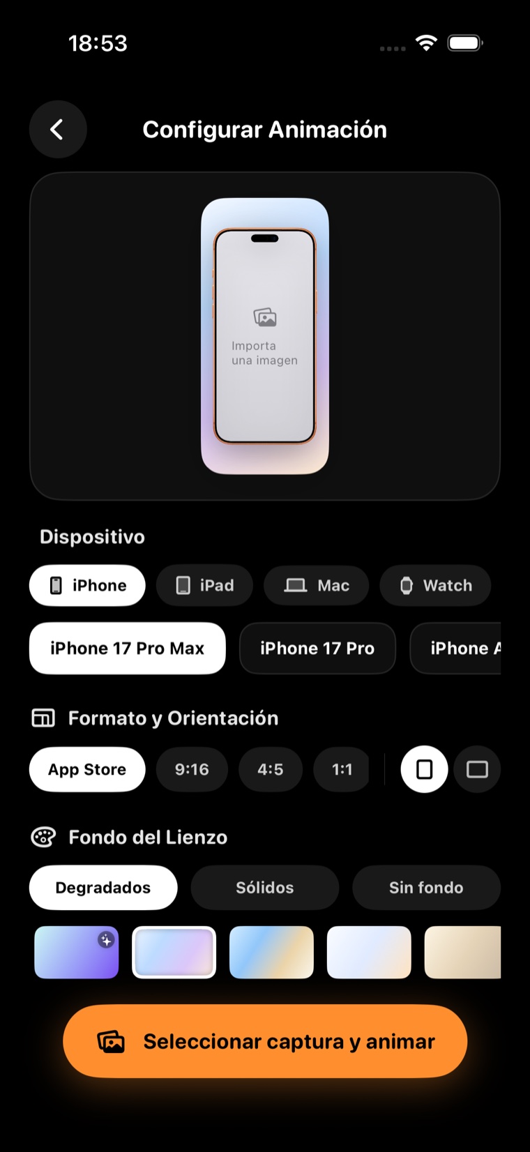 Bezly animation setup screen