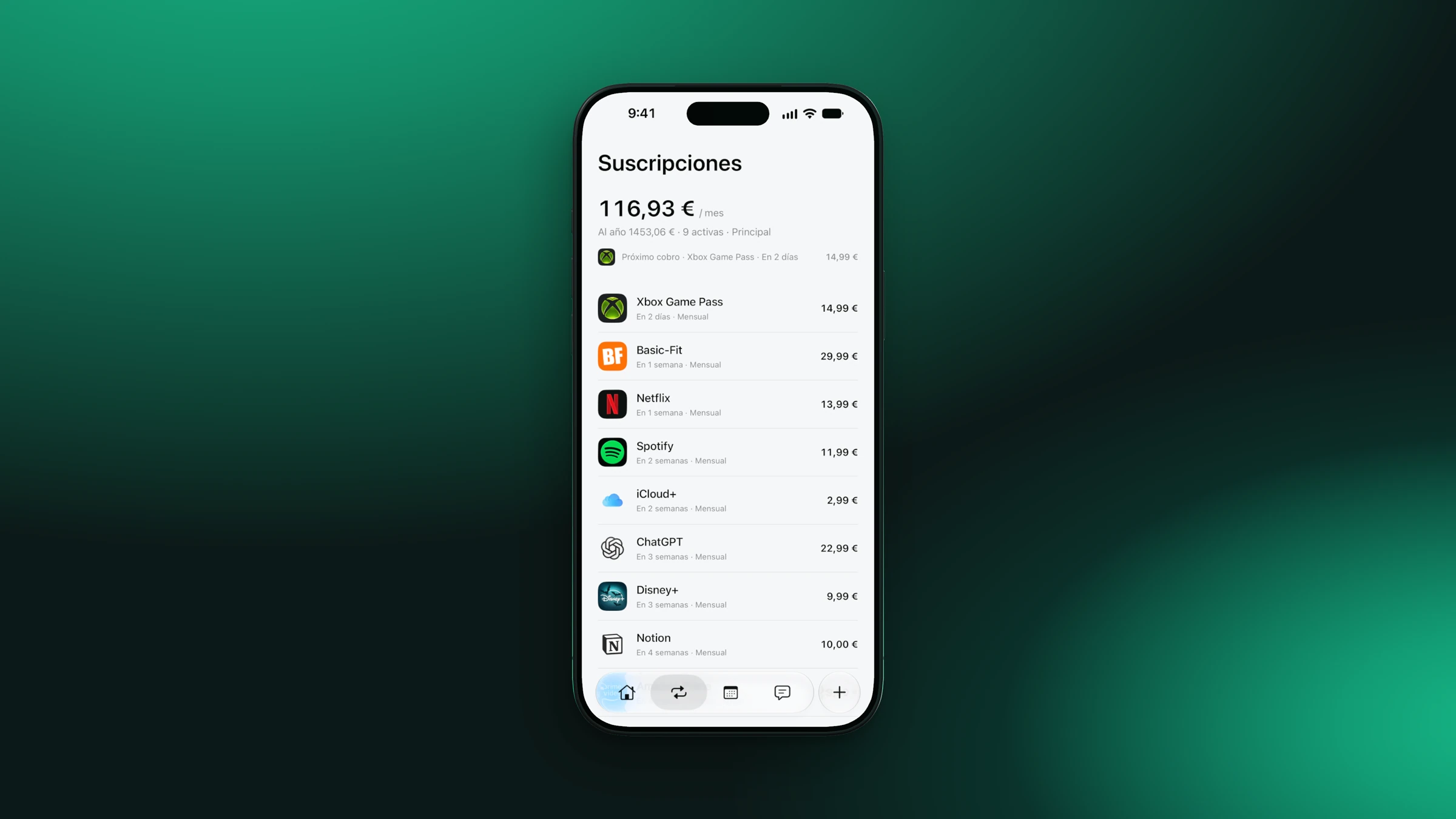 Keep recurring payments in view.